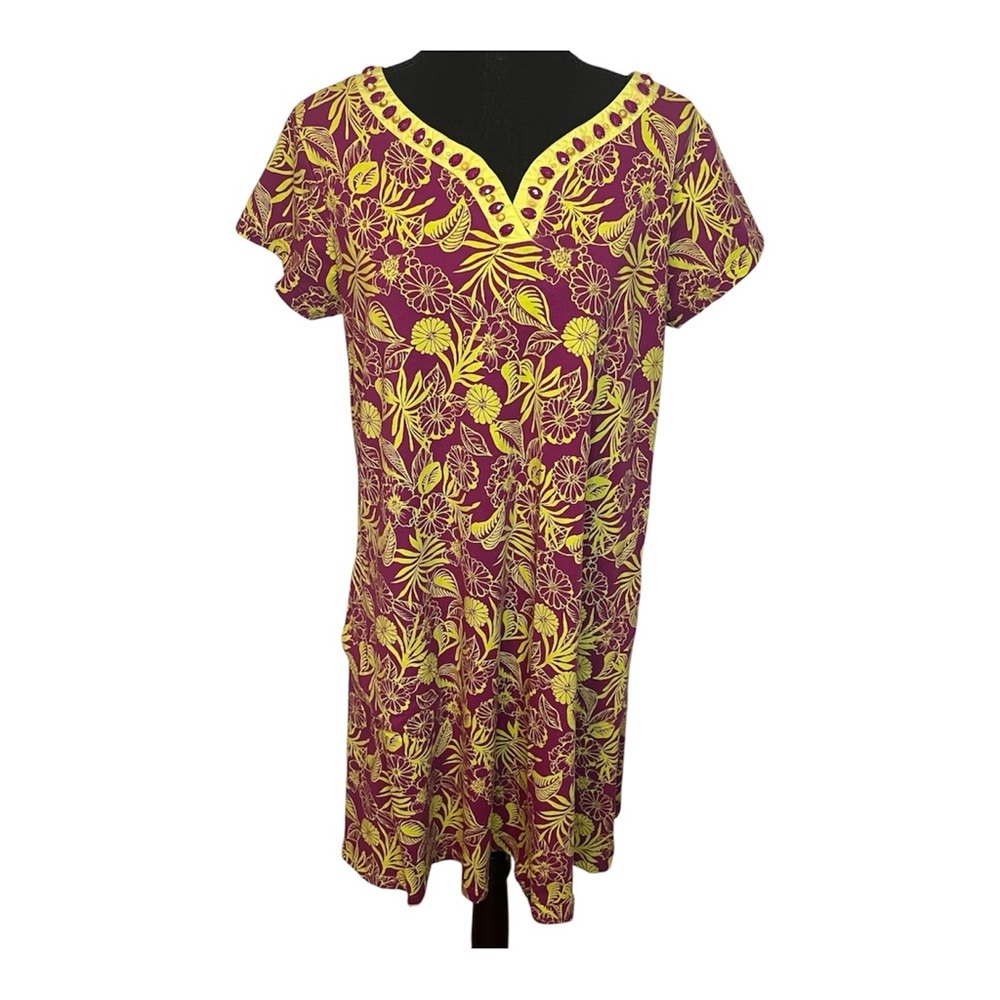 Patio Casuals By Cabernet Dress Pockets Sz M Beaded Boho Relaxed Fit Resortwear